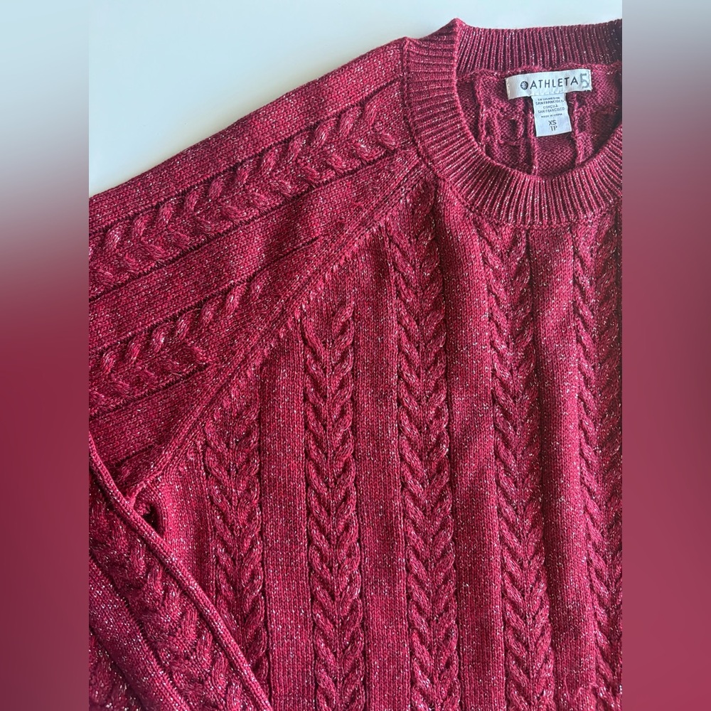 Like New Athleta Sparkle Crossroads Crew Sweater Decadent Red Metallic Blend XS